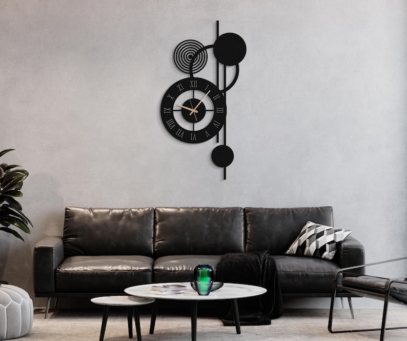 Modern Metal Wall Clock, Geometric Wall Clock Decor, Minimalist Black ...