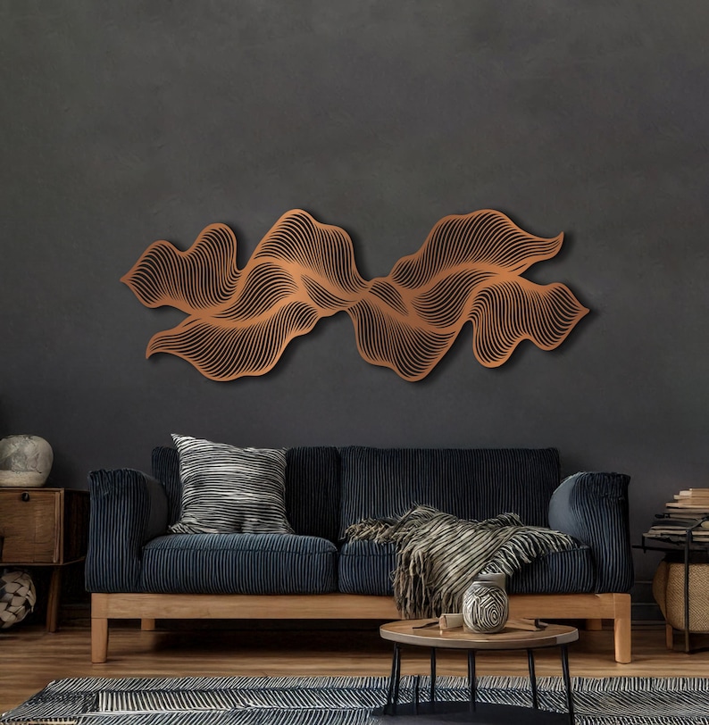Minimalist Black Metal Line Art, Abstract Wavy Wall Sculpture, Modern ...