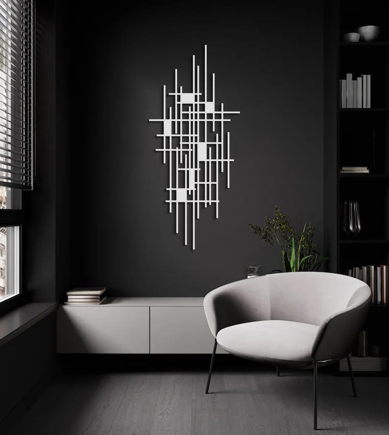 Picture of Large Modern Metal Wall Art, Mid Century Geometric Wall Decor, Abstract ...