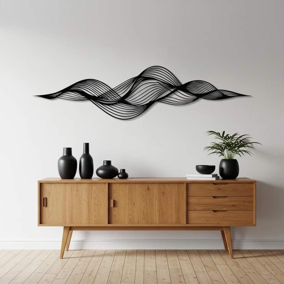 Modern Abstract Flow Metal Wall Art, Horizontal Wave Design, Minimal ...