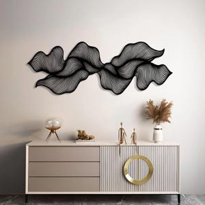 Minimalist Black Metal Line Art, Abstract Wavy Wall Sculpture, Modern ...