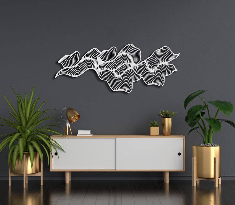 Abstract Line Wall Art, Luxury Modern Black Metal Wall Decor ...