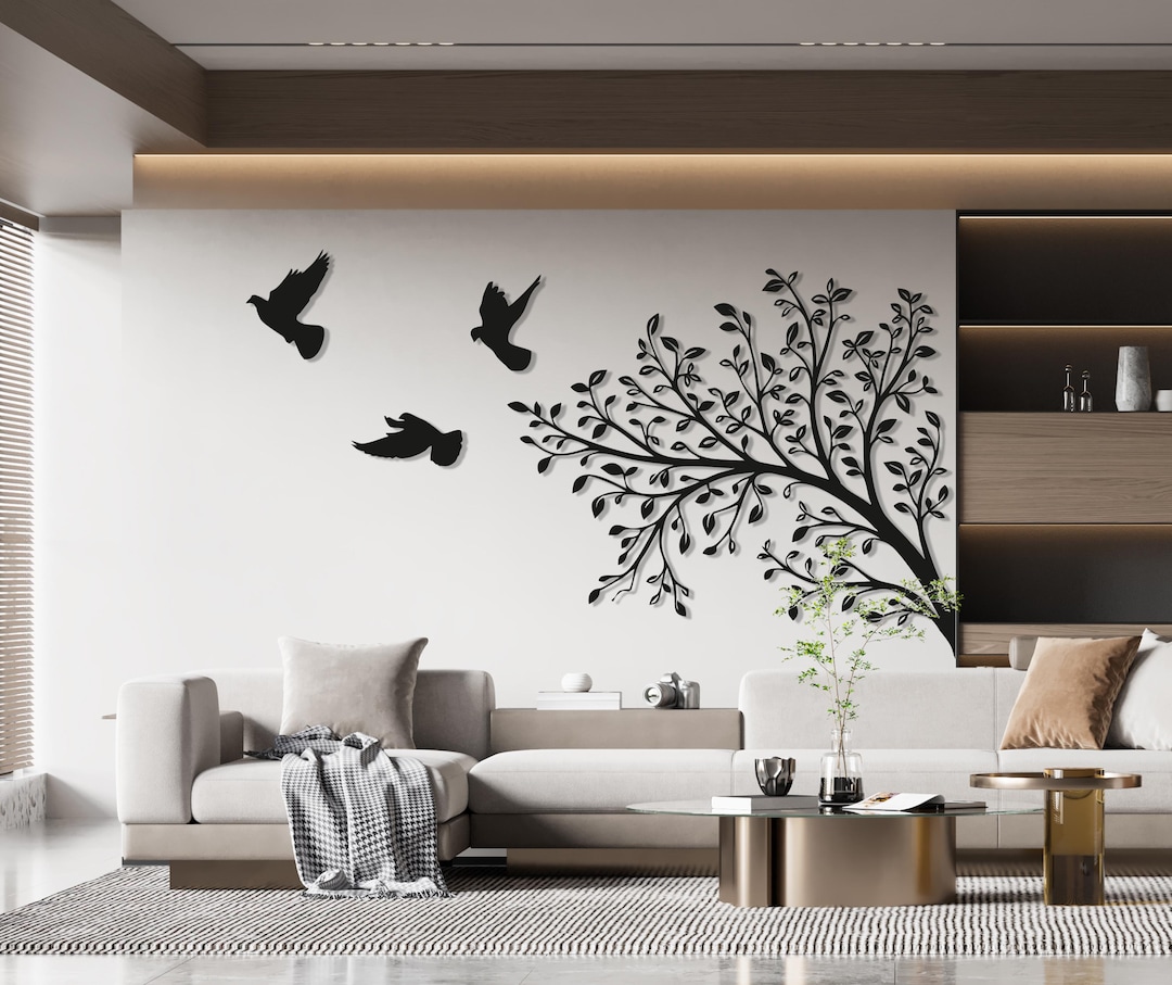 Tree Branch Metal Wall Art With Birds, Large Nature Inspired Metal Wall ...