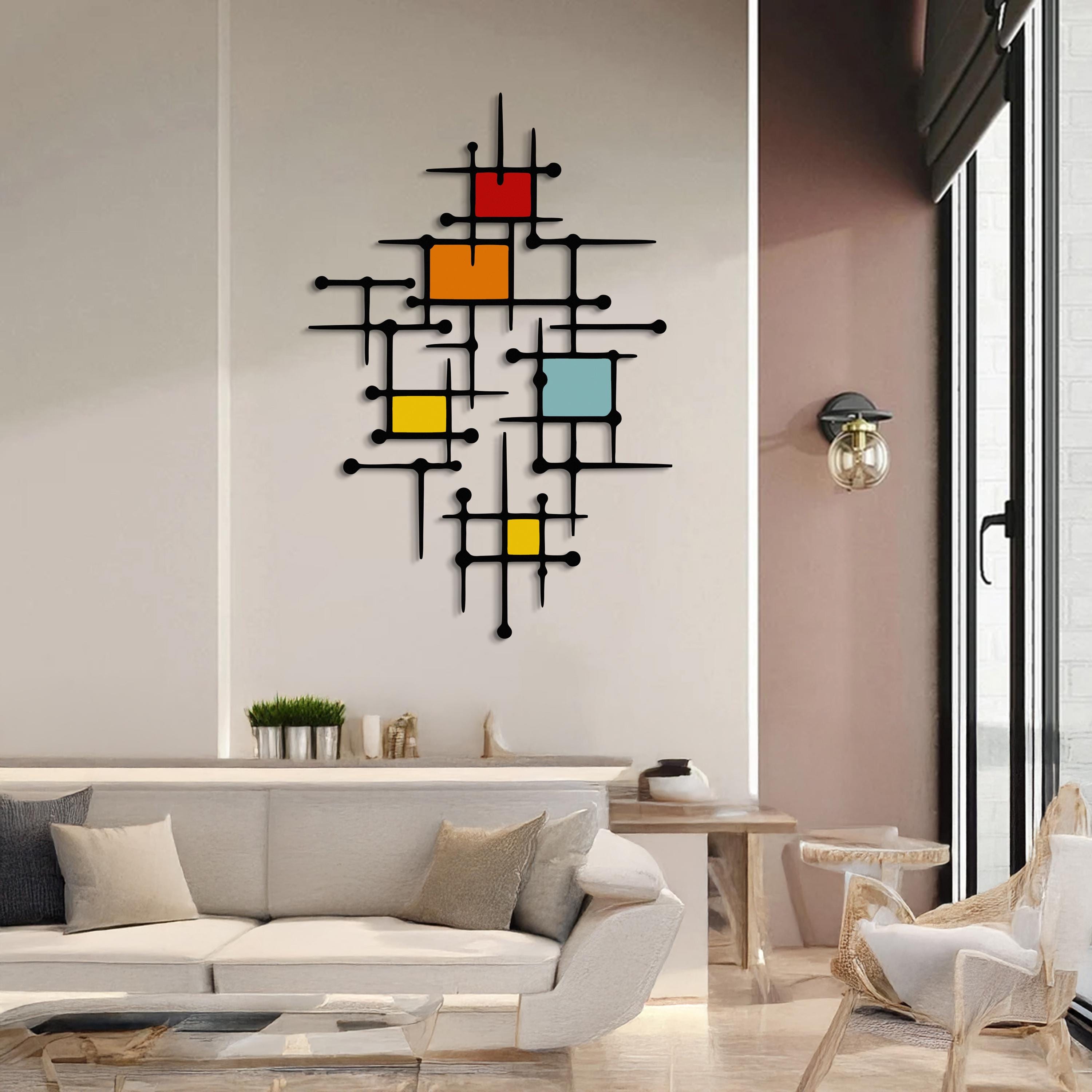 Mid Century Modern Metal Wall Art, Bauhaus Geometric Wall Decor
