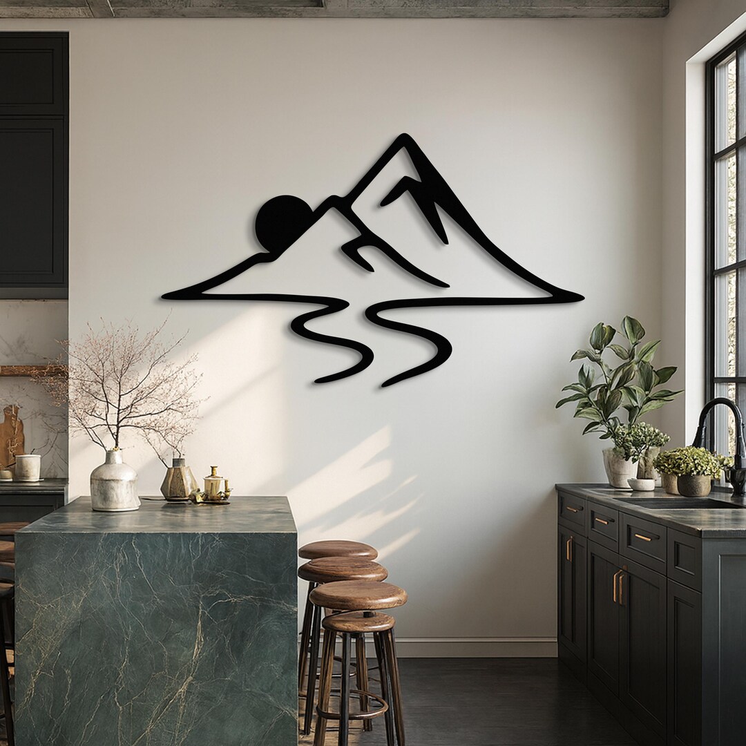 Mountain Line Art Metal Wall Art, Modern Black Metal Decor, Nature ...