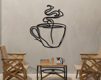 Kaffeetasse Metallwandkunst, Kaffeebar Metallwandkunst, Küchenkaffee Wandkunst, minimalistische Linie Metallwandkunst, Kaffeeliebhaber Wanddekoration