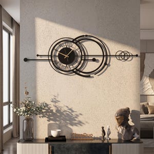 Modern Metal Wall Clock Large, Geometric Black Wall Clock, Minimalist Luxury Wall Decor, Contemporary Livingroom Clock, Oversized Wall Clock
