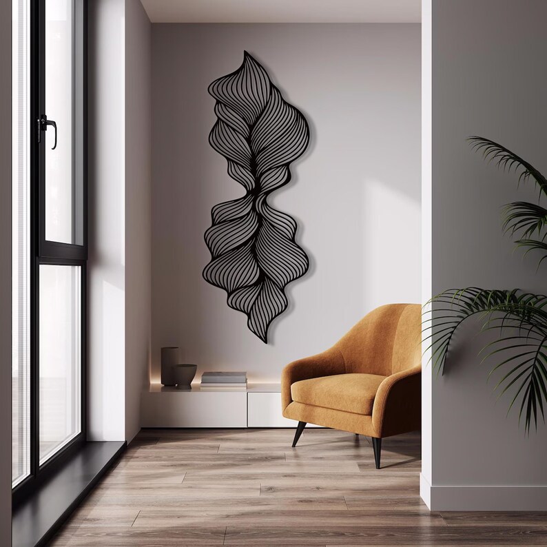Minimalist Black Metal Line Art, Modern Abstract Wall Decor, Luxury ...