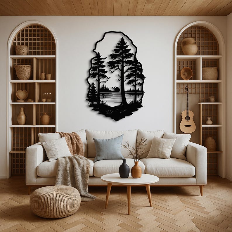 Forest Metal Wall Art — Modern Nature Landscape With Pine Trees and ...