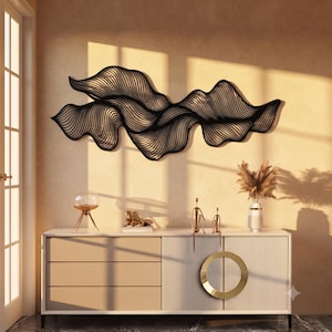Flowing Lines Metal Wall Art, Luxury Modern Abstract Line Sculpture, Large Minimalist Steel Wall Hanging For Living Room & Office Decor