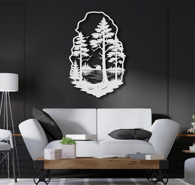 Forest Metal Wall Art — Modern Nature Landscape With Pine Trees and ...