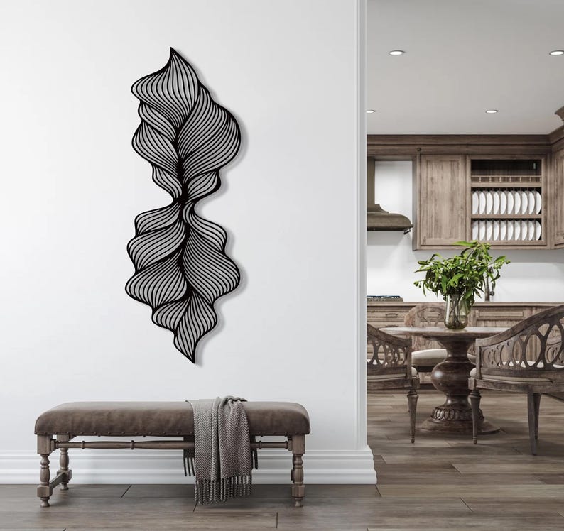 Minimalist Black Metal Line Art, Modern Abstract Wall Decor, Luxury ...