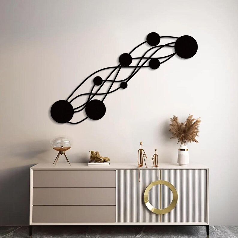 Modern Abstract Metal Wall Art, Black Circle Line Sculpture for Living ...