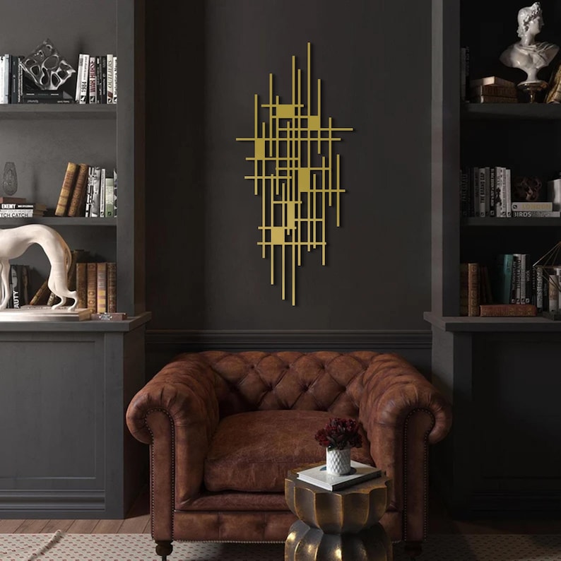 View of Large Modern Metal Wall Art, Mid Century Geometric Wall Decor, Abstract ...