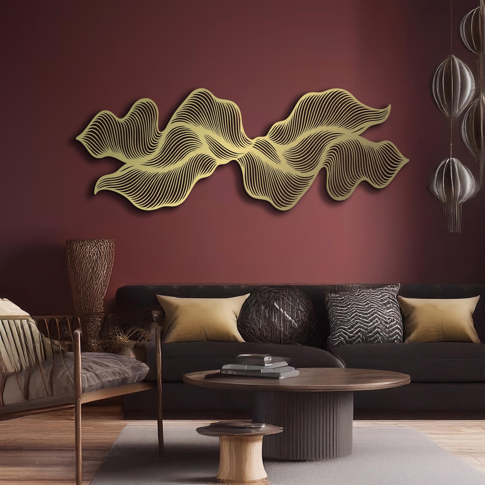 Minimalist Black Metal Line Art, Abstract Wavy Wall Sculpture, Modern ...