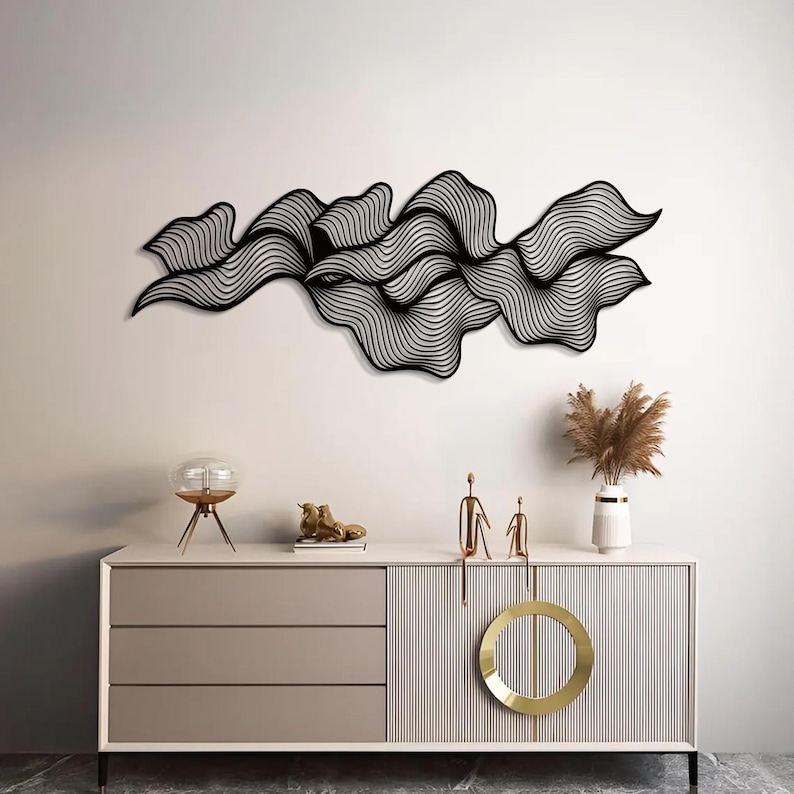 Abstract Line Wall Art, Luxury Modern Black Metal Wall Decor ...