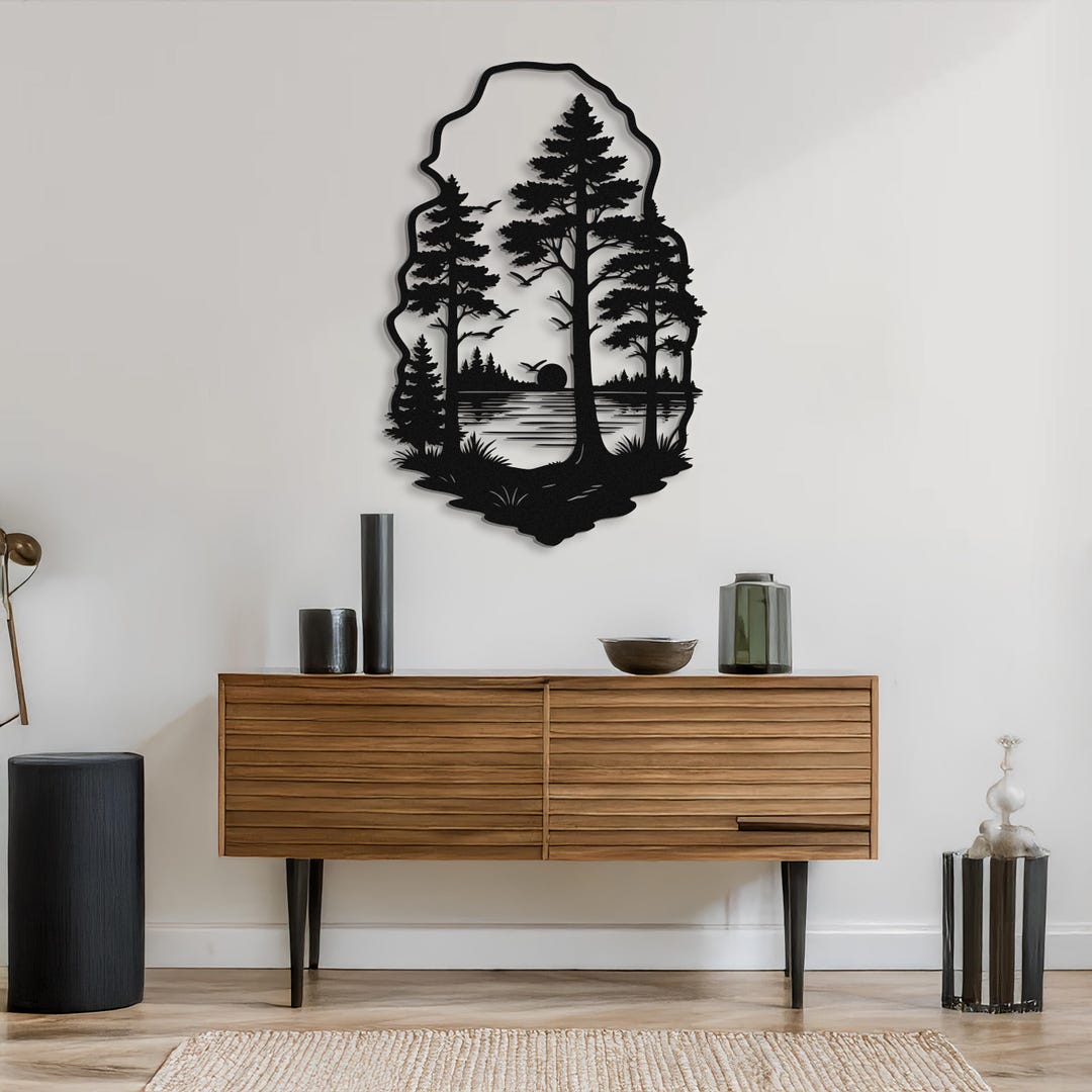 Forest Metal Wall Art — Modern Nature Landscape With Pine Trees and ...