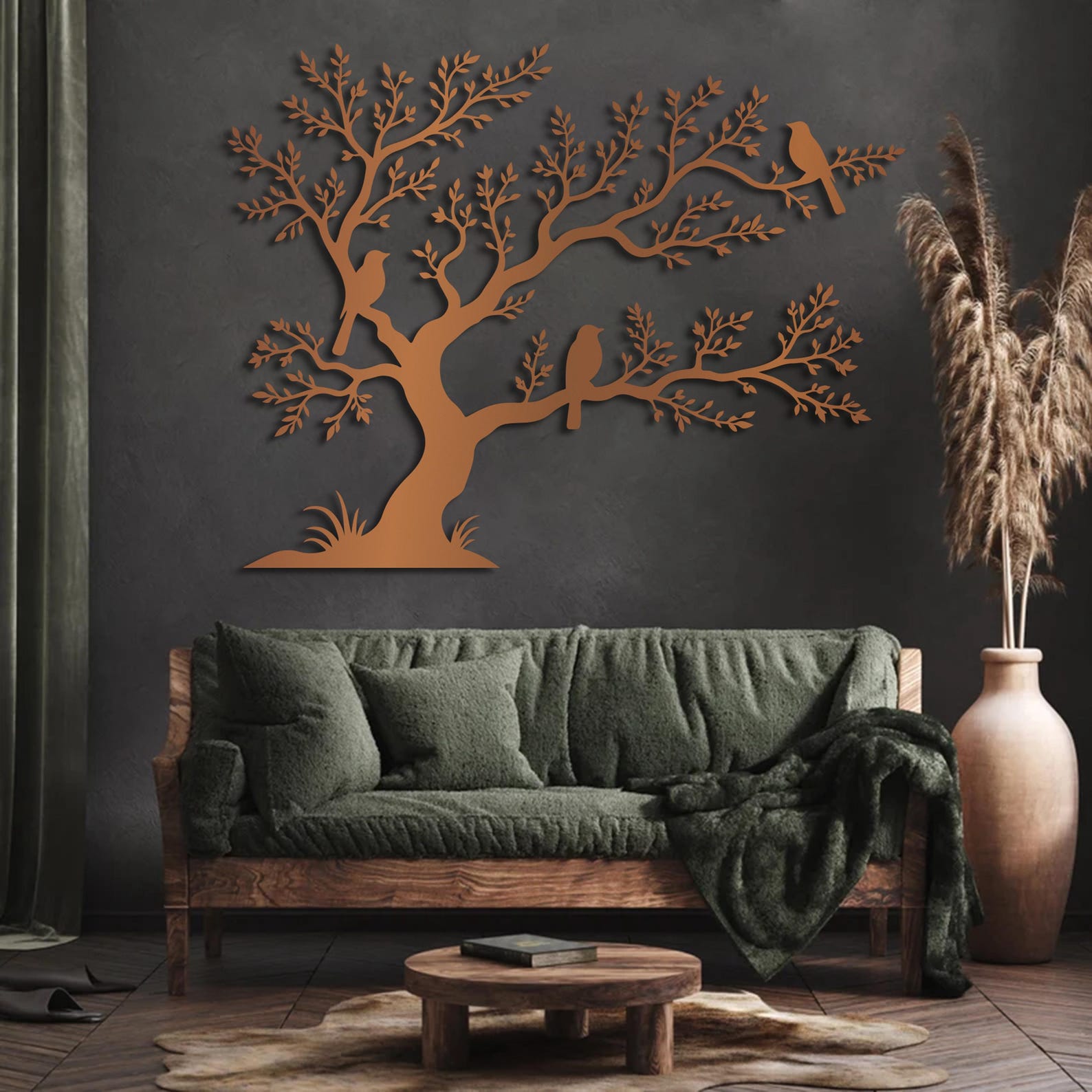 Black Metal Bird Tree Wall Art — Modern Birds on Branch Sculpture ...