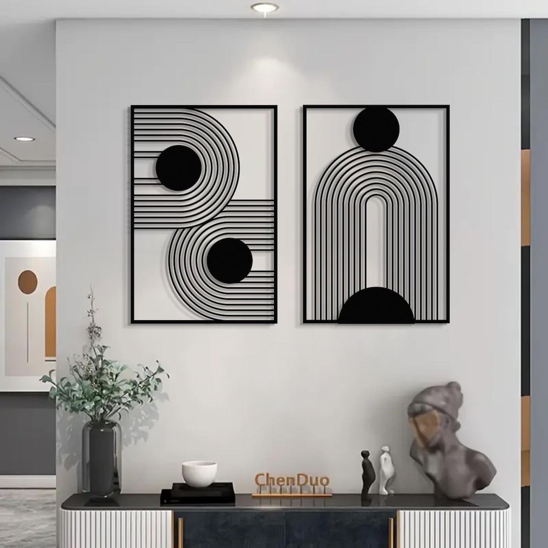 Luxury Minimalist Metal Wall Art Set — Modern Geometric Panel Sculpture ...