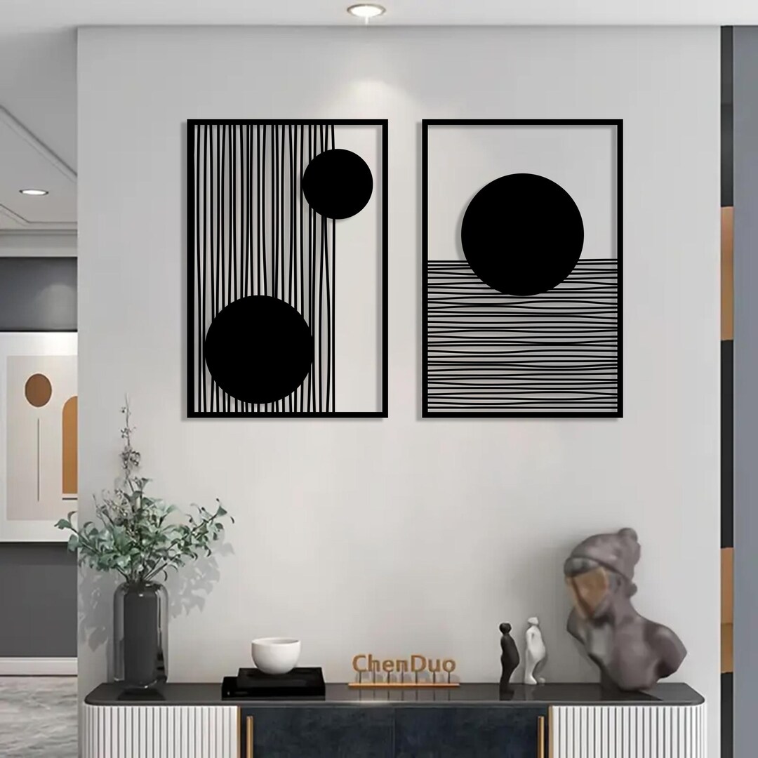 Minimalist Abstract Metal Wall Art Set — Modern 2-piece Geometric ...