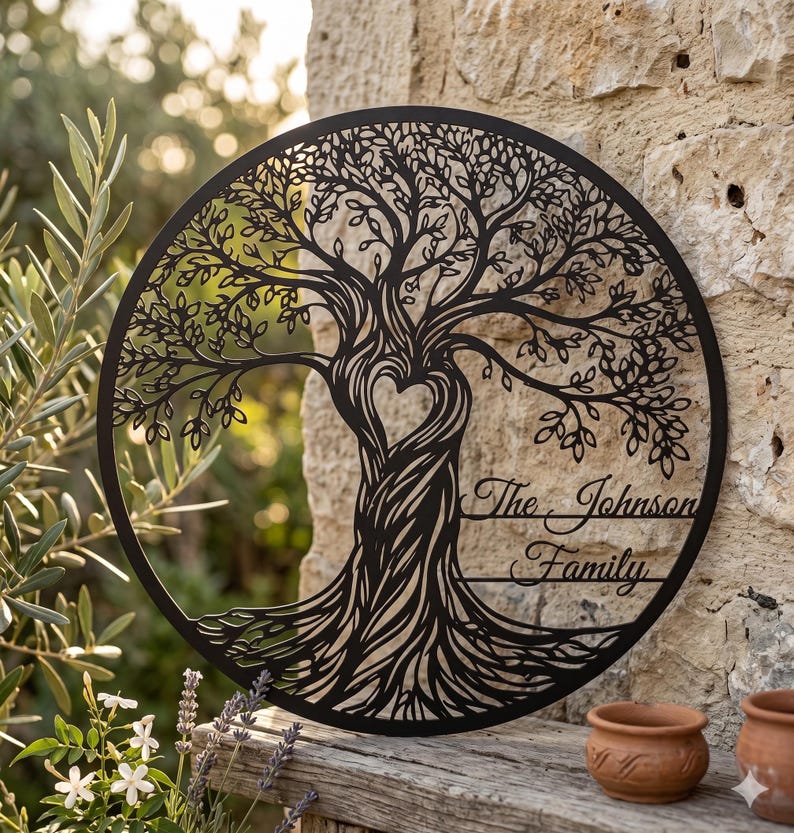 Custom Tree of Life Metal Wall Art, Personalized Family Name Sign ...
