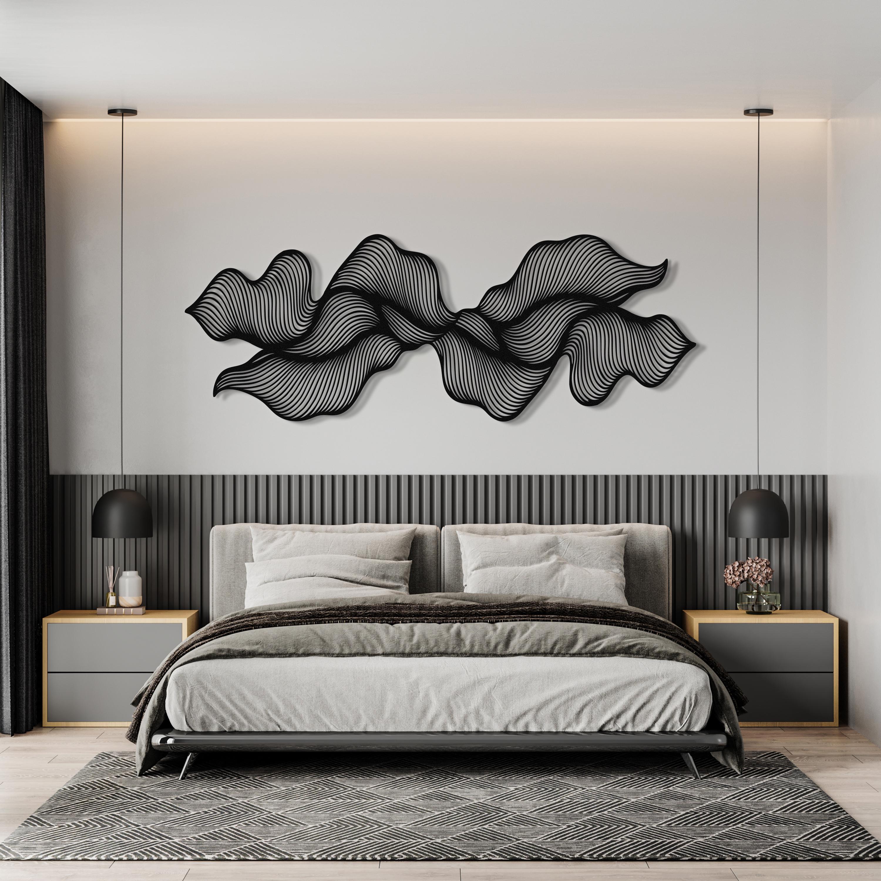 Minimalist Black Metal Line Art, Abstract Wavy Wall Sculpture, Modern ...