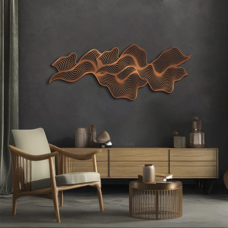 Abstract Line Wall Art, Luxury Modern Black Metal Wall Decor ...