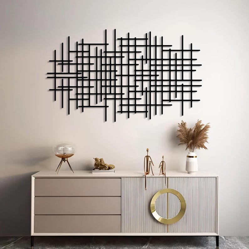 Modern Abstract Line Metal Wall Art, Contemporary Geometric Oversized ...