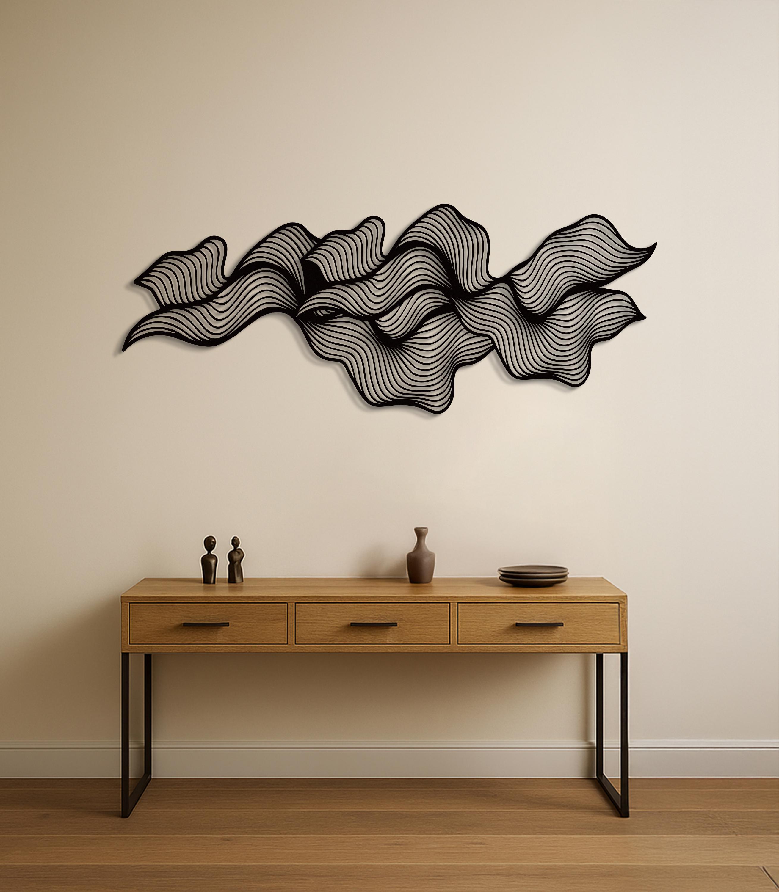 Abstract Line Wall Art, Luxury Modern Black Metal Wall Decor ...