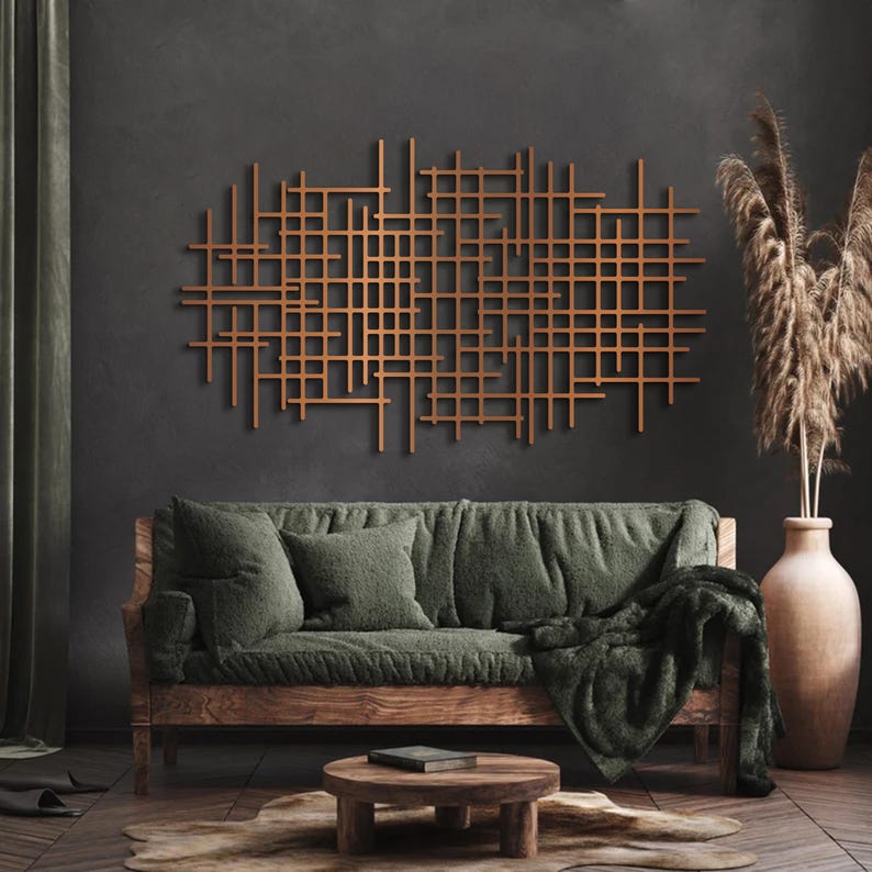 Modern Abstract Line Metal Wall Art, Contemporary Geometric Oversized ...