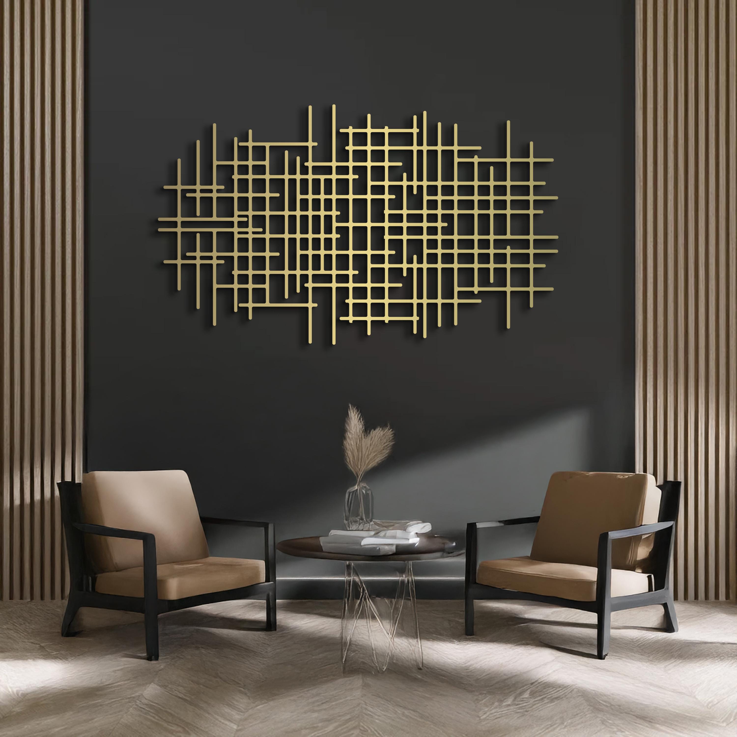 Modern Abstract Line Metal Wall Art, Contemporary Geometric Oversized ...