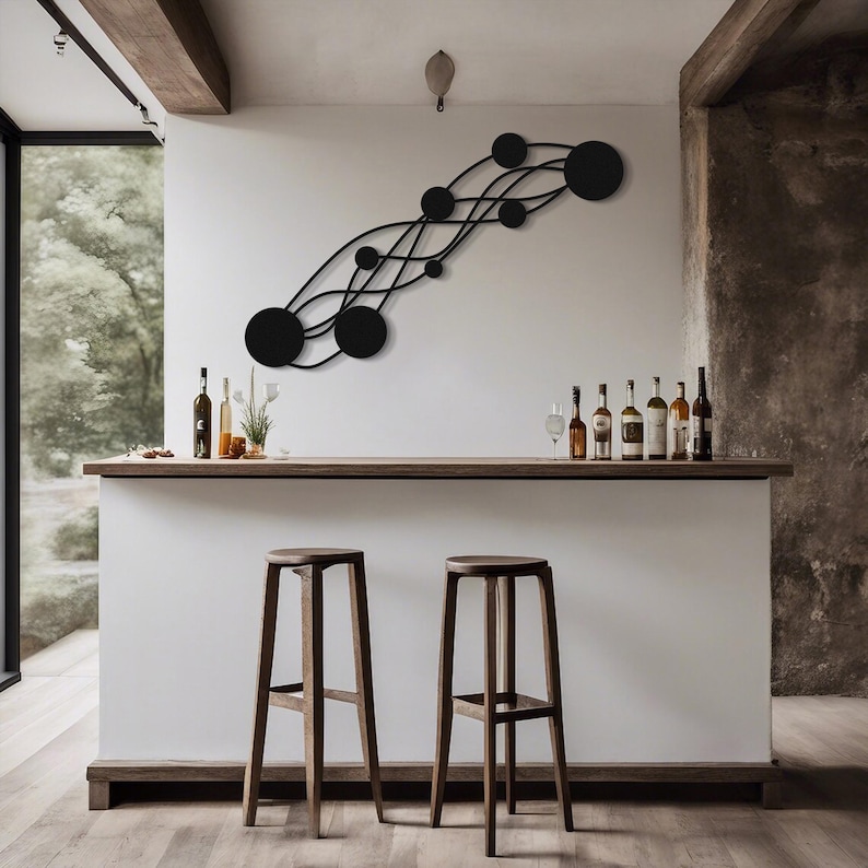 Modern Abstract Metal Wall Art, Black Circle Line Sculpture for Living ...