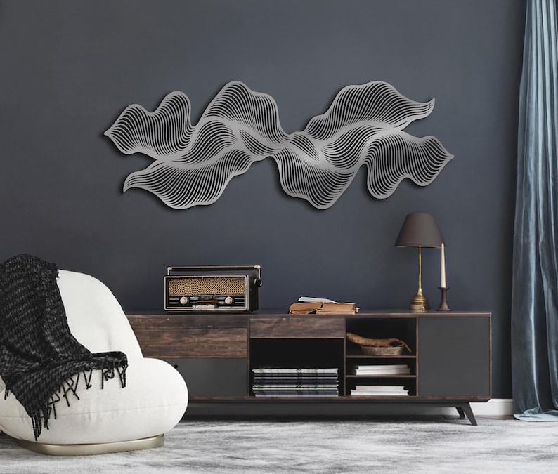 Minimalist Black Metal Line Art, Abstract Wavy Wall Sculpture, Modern ...