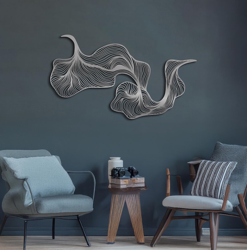 Minimalist Black Metal Line Art, Abstract Wavy Wall Sculpture, Modern ...