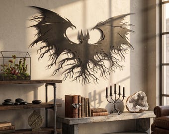 Decorazione murale gotica in metallo a forma di pipistrello, decorazione da vampiro della foresta oscura, decorazione spettrale per Halloween, decorazione da stanza da strega, arte horror estetica, grande pipistrello in metallo