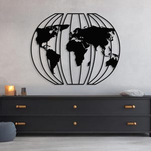 Mapa del mundo de metal para pared: globo terráqueo moderno de gran tamaño para sala de estar, oficina, decoración del hogar inspirada en viajes, regalo de inauguración.