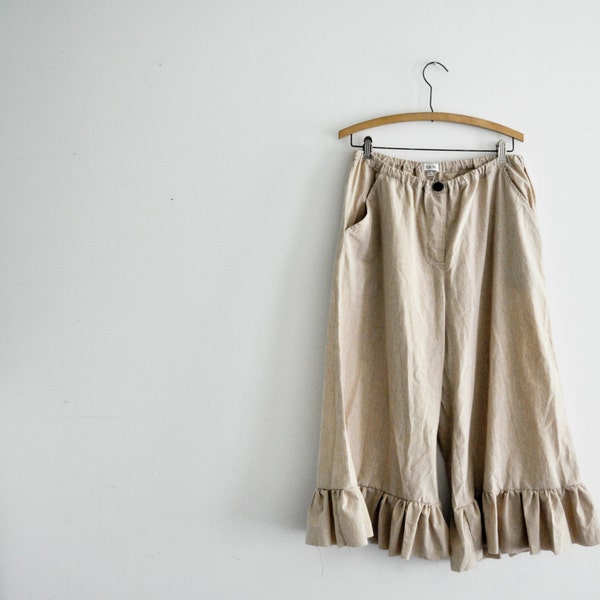 Muddy Water ruffled pants size Large fits XL cropped wide leg gently used recycled upcycled eco friendly bloomers plus size artsy beach