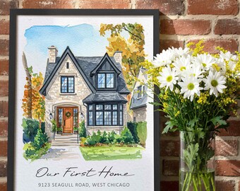 house portrait, house painting, house portrait from photo, realtor closing gift, housewarming gift, farmhouse frame, custom portrait, framed