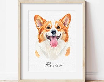 Retratos de mascotas personalizados en acuarela a partir de fotos, retratos digitales personalizados de perros, retratos de gatos, retratos de perros personalizados, arte conmemorativo para mascotas.
