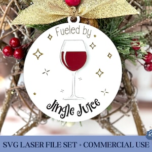 Funny Wine Lover Christmas Ornament SVG, Glowforge Ready Laser Tested Wine Cut File, Funny Friend Ornament Gift Laser File, Christmas SVGs