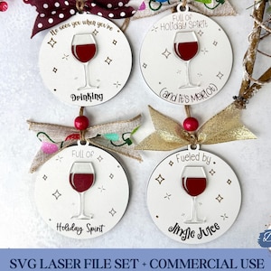 BUNDLE Funny Wine Lover Christmas Ornament SVG, Glowforge Ready Laser Tested Wine Cut Files, Funny Friend Gift Laser File, Christmas SVGs