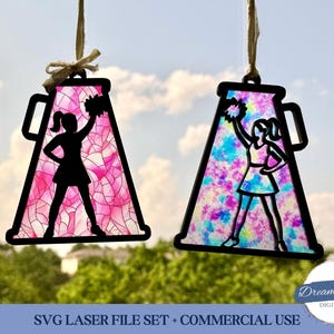 Cheerleading Sun Catcher SVG Laser Files, Cheerleader Graduation Gift Idea SVG, Cheer Mom Gift Digital File, Pom Pom Suncatcher, Cheer Squad