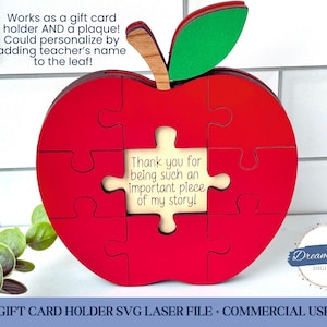 Fichier SVG porte-carte-cadeau enseignant, plaque pomme, fichier laser de cadeau de fin d'année enseignant, cadeaux thérapeute, morceau de mon histoire cadeau pour enseignant