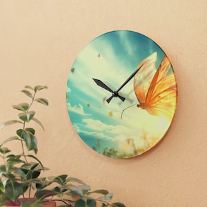 Butterfly Acrylic Wall Clock, Beautiful Home Decor, Nature Lover Gift, Minimalist Wall Art, Spring Decor, Gift for Her, Modern Design