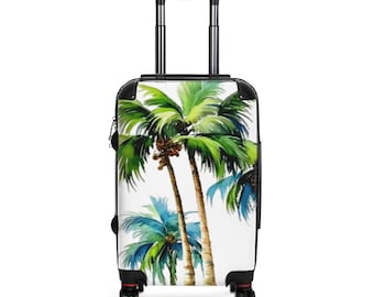 Maleta con estampado de palmeras tropicales: equipaje para vacaciones en la playa, artículos de viaje, bolso de verano, equipaje de mano ligero.