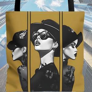 Chic Fashion Tote Bag Stylish Woman Art Print Bold Graphic Handbag Trendy Gift for Her Everyday Use Eco Friendly Bag