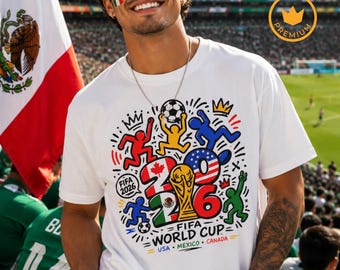 T-shirt Doodle Art Coupe du Monde de la FIFA 2026 : T-shirt de fan de football États-Unis, Mexique, Canada