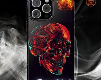 Coque iPhone Cyberpunk Skull, housse de téléphone Techwear, art futuriste tête de mort