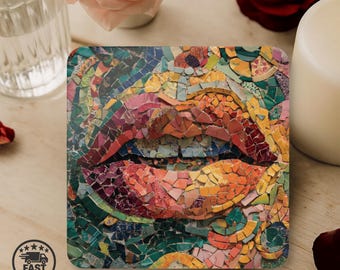 Ensemble de sous-verres en mosaïque : 4 sous-verres artistiques, art abstrait coloré et audacieux, cadeau de décoration d'intérieur moderne