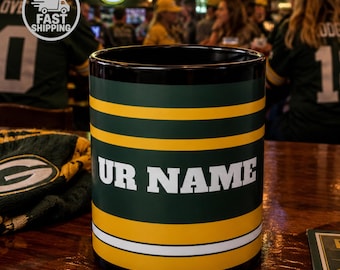 Tasse à café personnalisée Packers, tasse personnalisée avec nom de fan de la NFL